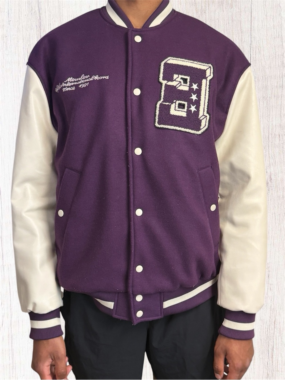 H&M Men's Purple and Cream Varsity , Baseball, bomber Jacket